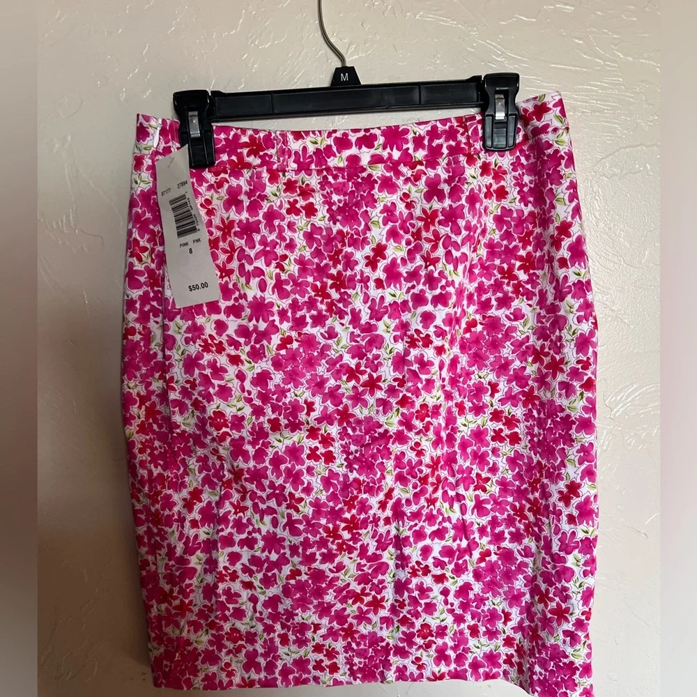 Allison Taylor Skirt‎ Size 8 Pink Red Floral Pull On Unlined Pencil Stretch